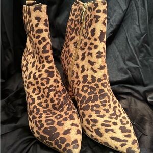 Leopard Print Block Heel Ankle Boots